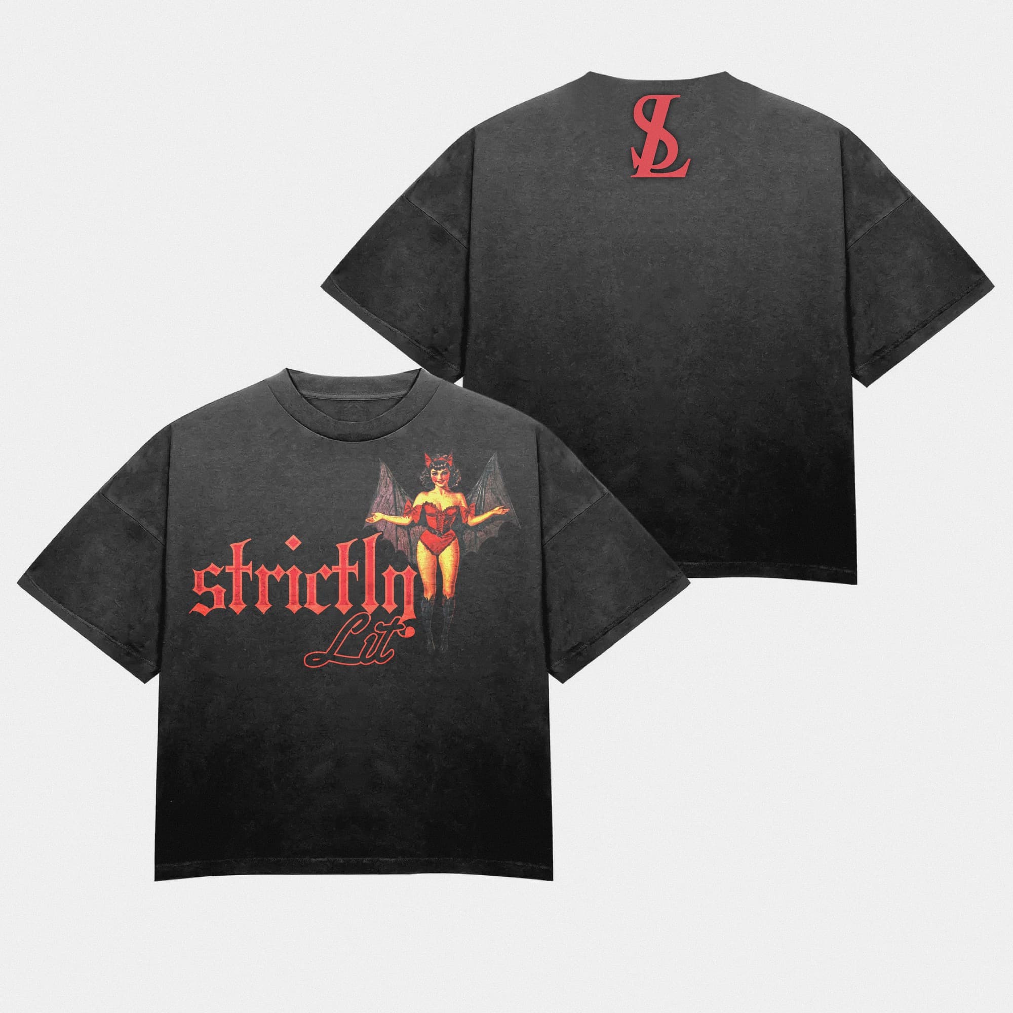 Devil Pin-up Gothic Script Tee